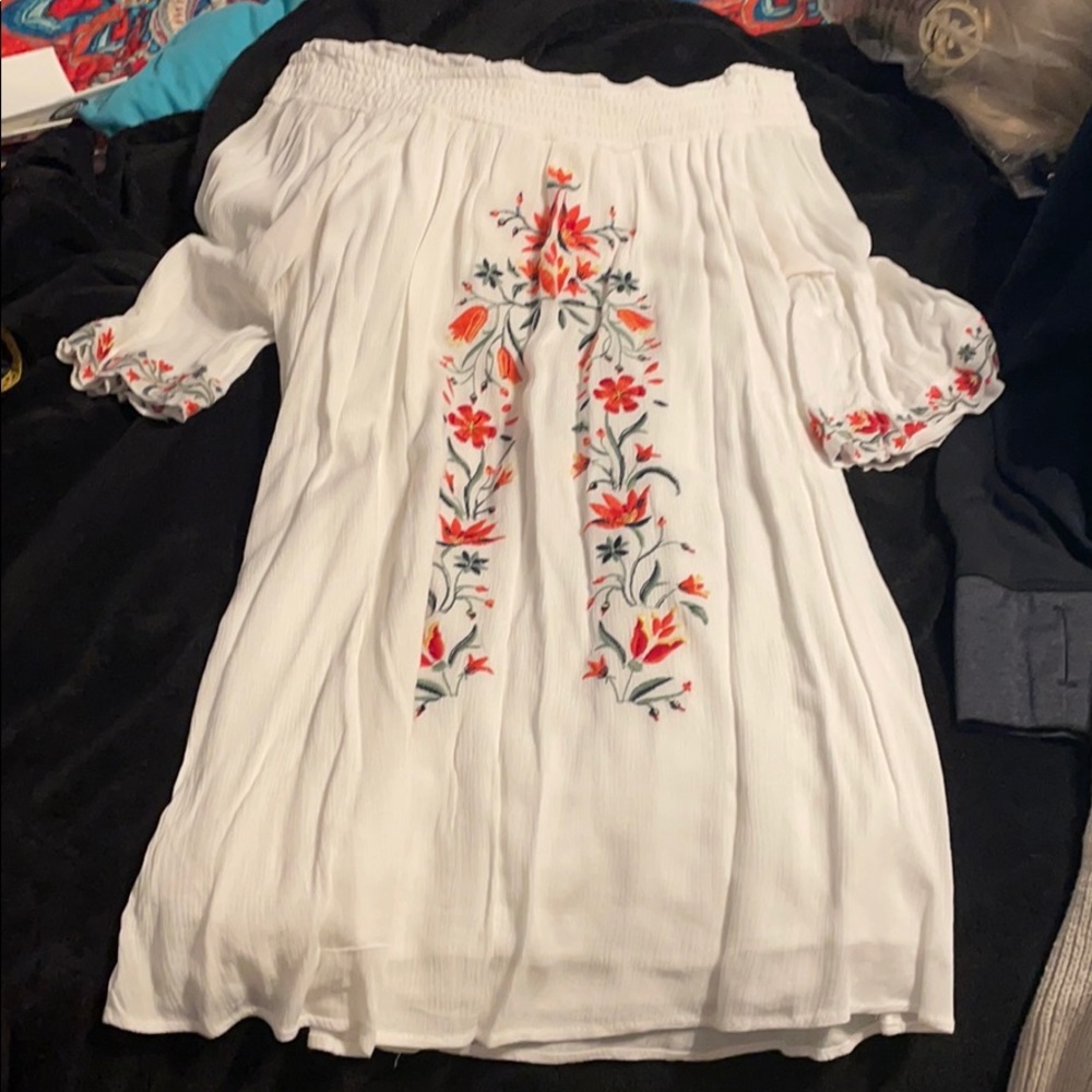 Black Swan Embroidered Off the Shoulder Dress